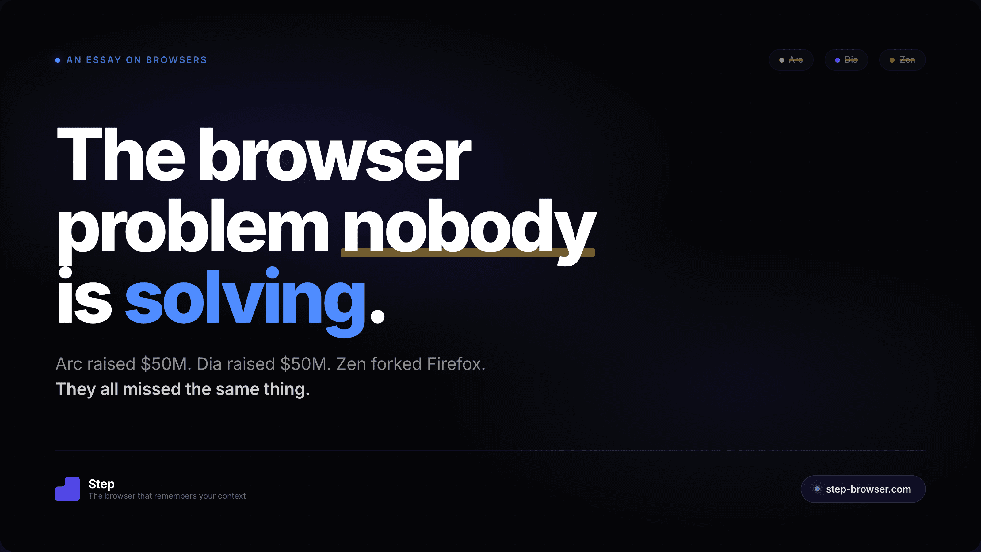 The browser problem nobody is solving — Step Browser manifesto cover